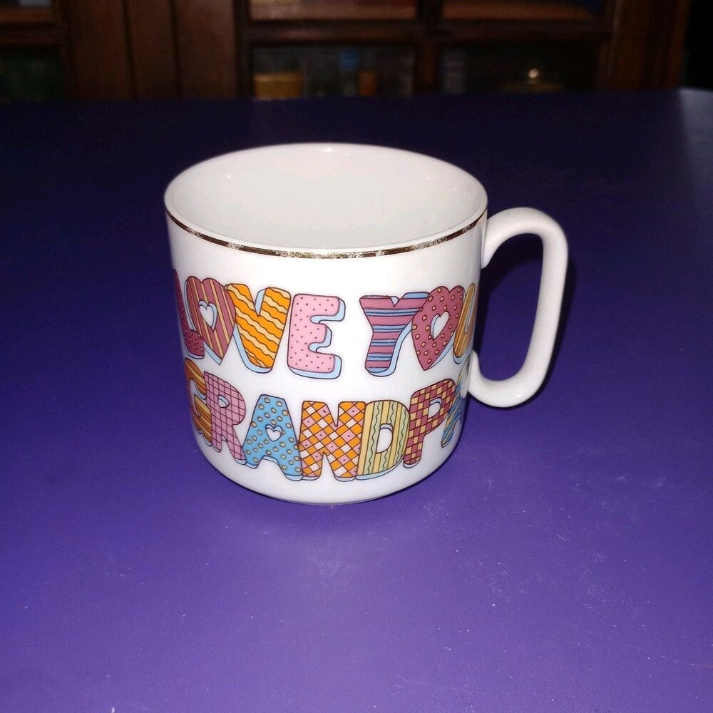 Vintage Lefton Love You Grandpa Ceramic Beer Mug Multicolor Gold Trim Retro 1984